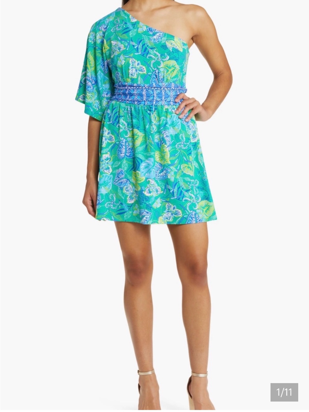 Lilly Pulitzer Niki One Shoulder Skort Romper Green Floral Size 6 Resort